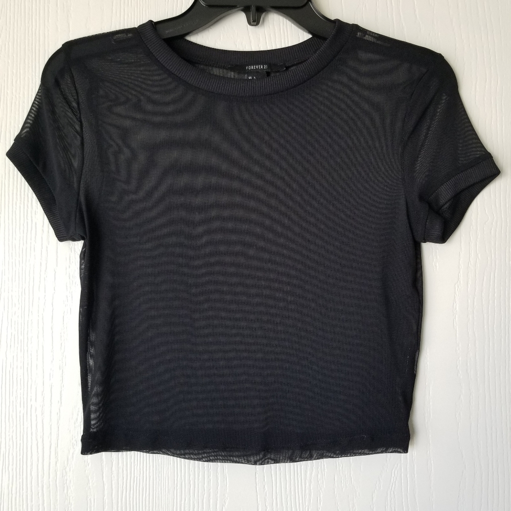 Forever 21 Sheer Short Sleeve Crop Top